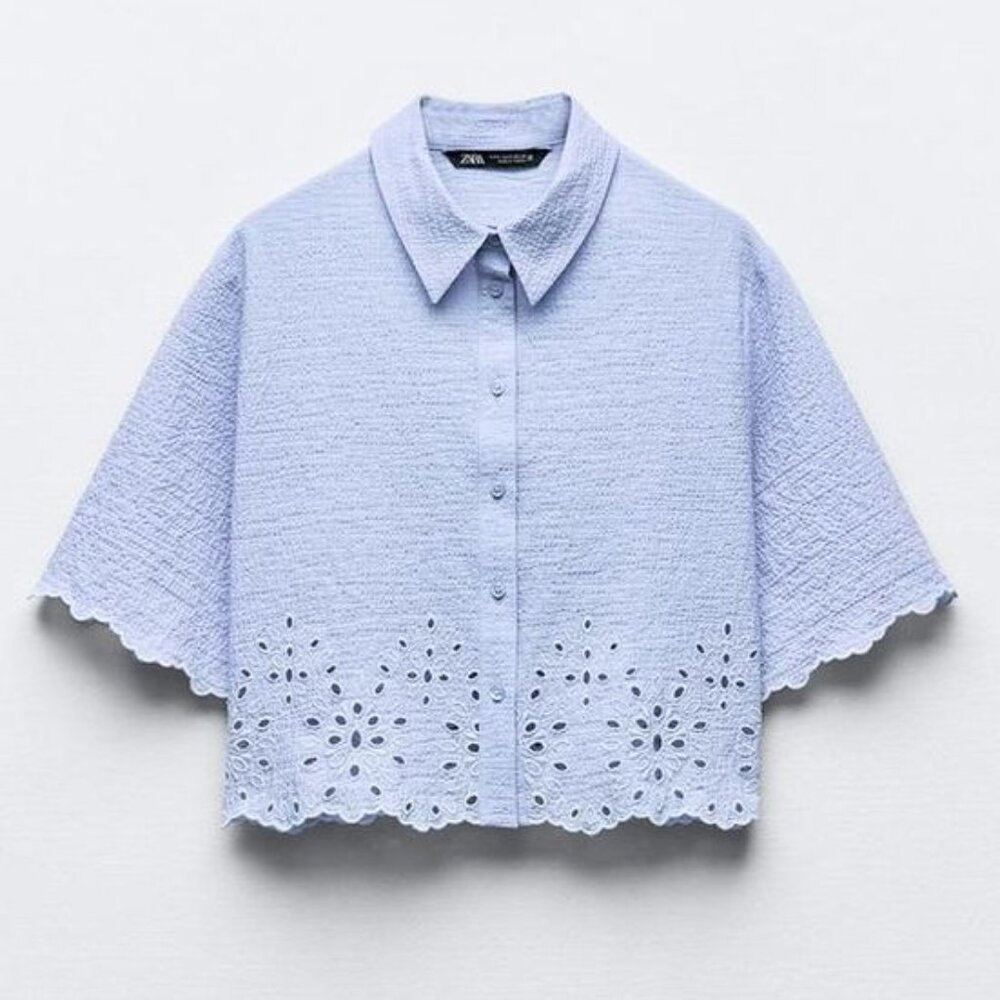 Zara Cropped Eyelet Collared Buttondown